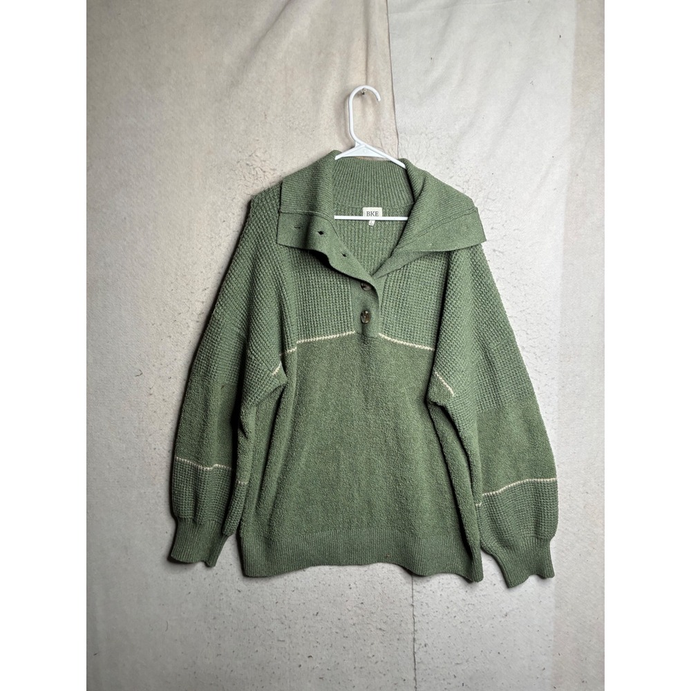 BKE Mens Sage Green Waffle Knit Quarter Button Pullover Sweater Large 110029558